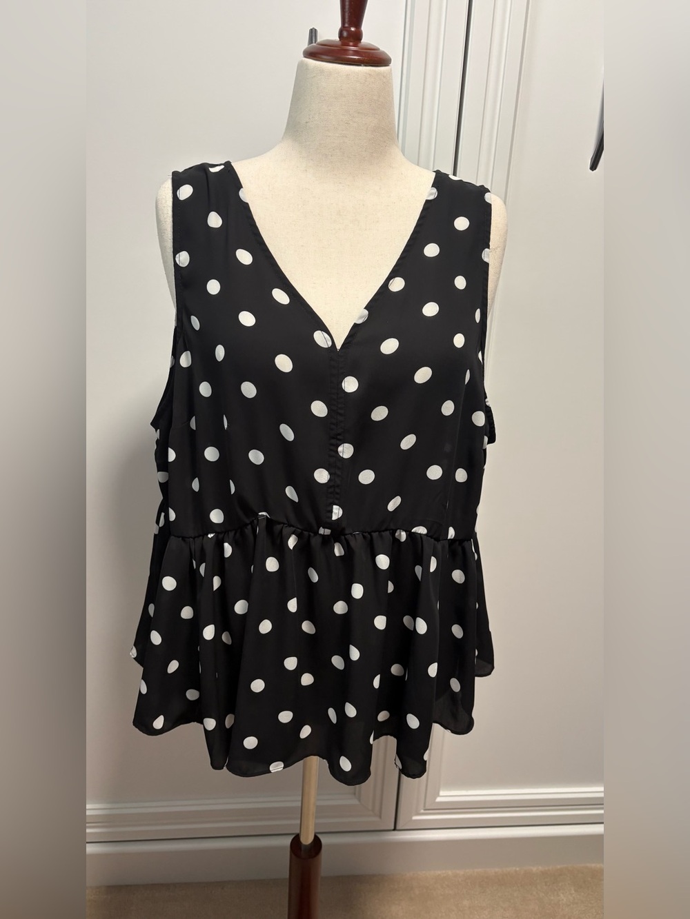 torrid Black and White Polka Dot Peplum Tank